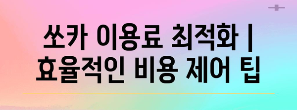 쏘카 이용료 최적화 | 효율적인 비용 제어 팁