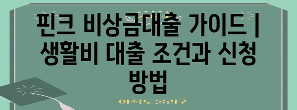 핀크 비상금대출 가이드 | 생활비 대출 조건과 신청 방법